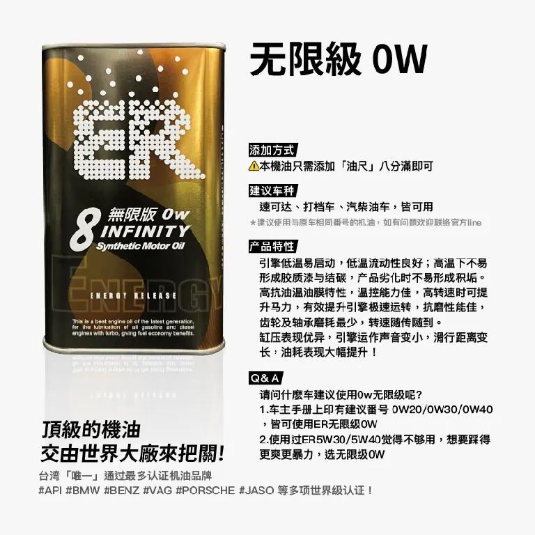 ER 酯类机油 0W 無限級 產品圖